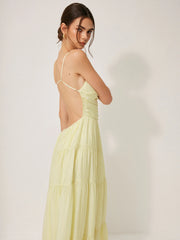 Pleated Backless Tiered Cami Dress