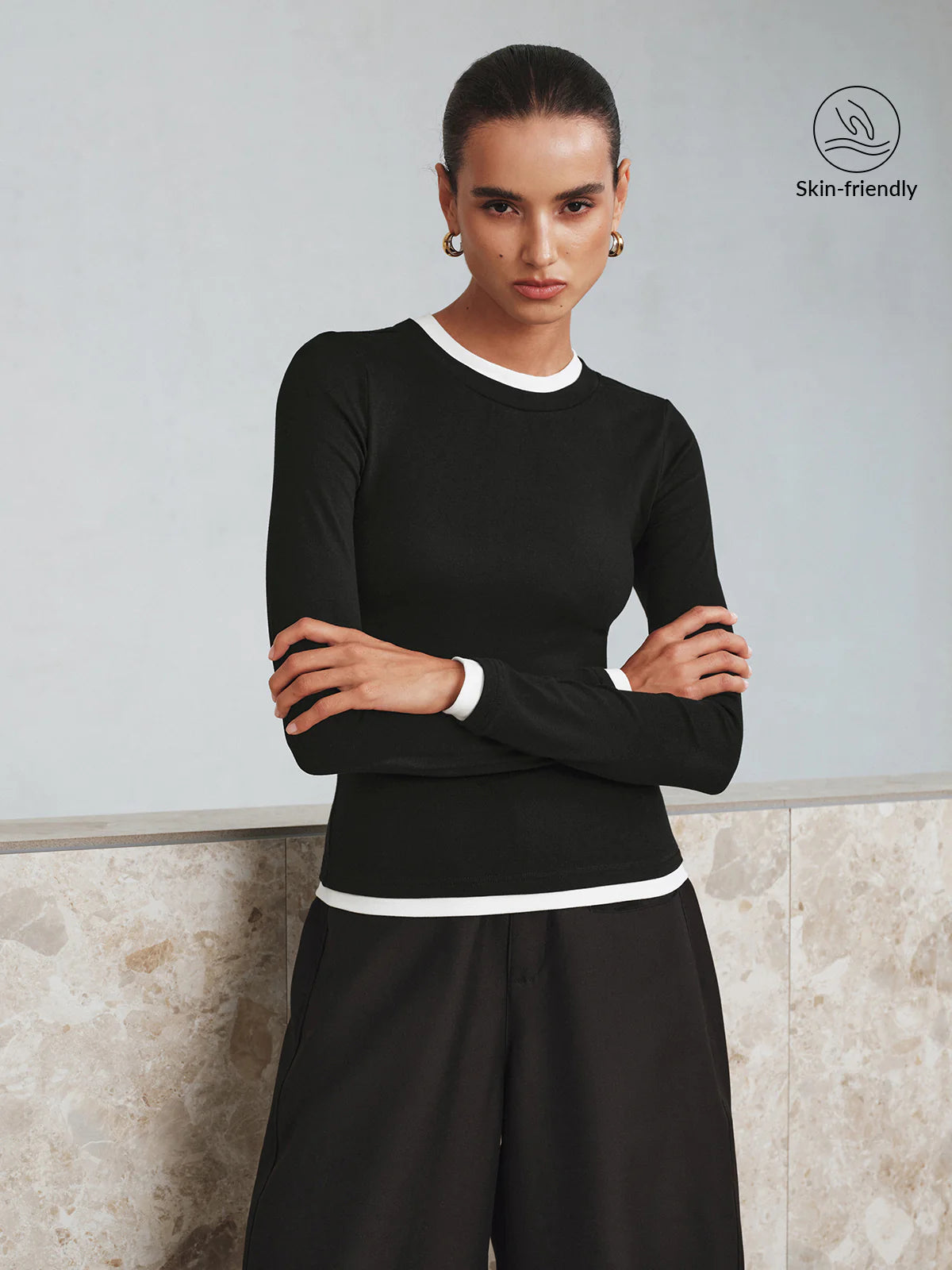 Contrast Trim Long Sleeve T-Shirt