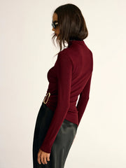 Metal Buckle Asymmetric Mock Neck Blouse