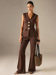 Mid-Waist Pinstriped Wide-Leg Pants