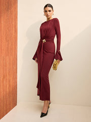 Long-Sleeve Draped Maxi Dress