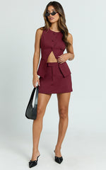 Torah Top - Crew Neck Long Line Vest Top in Burgundy