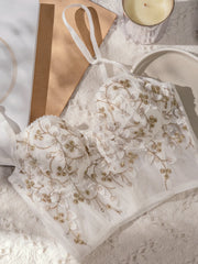 Floral Semi-Sheer Mesh Lace Crop Corset Top