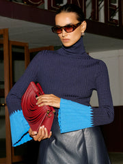 Contrast Flared Cuff Turtleneck Sweater