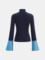 Contrast Flared Cuff Turtleneck Sweater