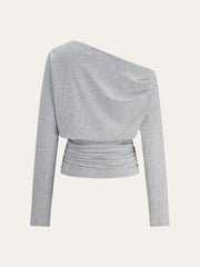 One-Shoulder Draped Ruched Sweatshirt
