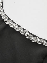 Sleeveless Square Neck Diamond Trim Flare Dress