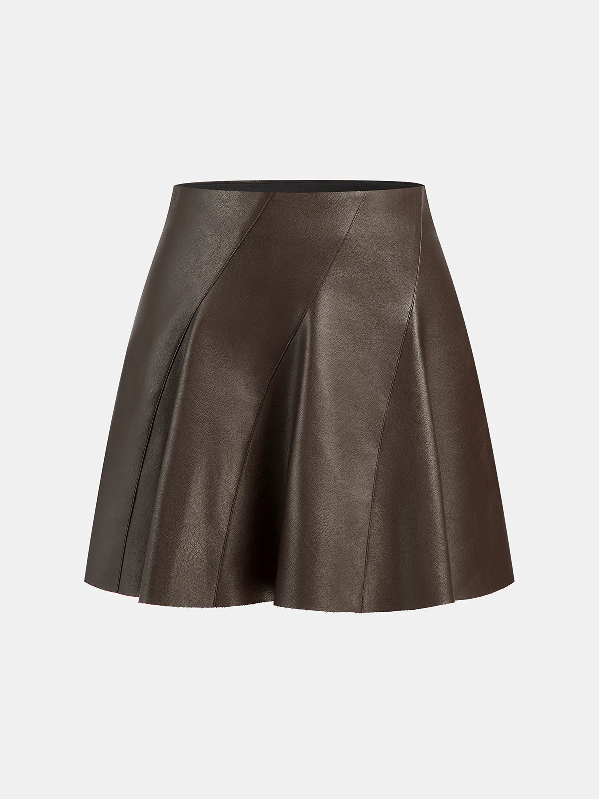 Seam Detail Faux Leather Flared Mini Skirt