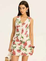 Floral Printed Vest and Skirt Set