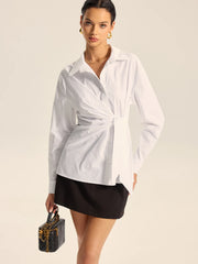 Cotton Asymmetric Tie-Waist Shirt