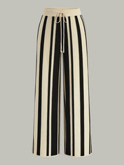 Striped Knit High-Waist Pants