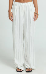 Trixie Pants - High Waist Linen Look Stripe Tailored Pants in Off White