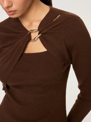 Metal Ring Detail Long Sleeve Knit Top
