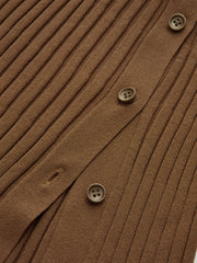 Ribbed Side Slit Button Detail Midi Skirt