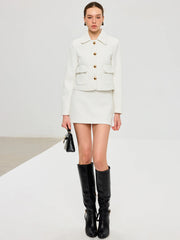 Tweed Lapel Jacket and Mini Skirt Set