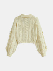 3D Floral Collared Cable Knit Top