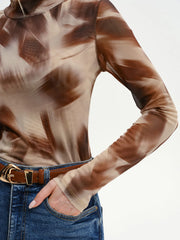 Abstract Print Mesh Long Sleeve T-Shirt