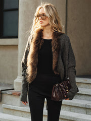 Faux Fur Collar Wool Blend Knit Outerwear