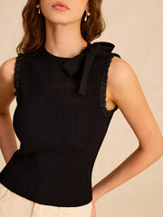 Bow Ribbed Knit Sleeveless Top