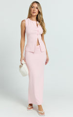 Brittany Two Piece Set - Ribbed Skirt Set in Pale Pink