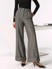 Mid-Waist Cuffed Wide-Leg Pants
