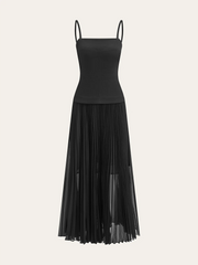 Spaghetti-Strap Backless Pleated Maxi Dress