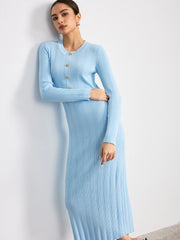 Metal Detail Ribbed Knit Maxi Dress