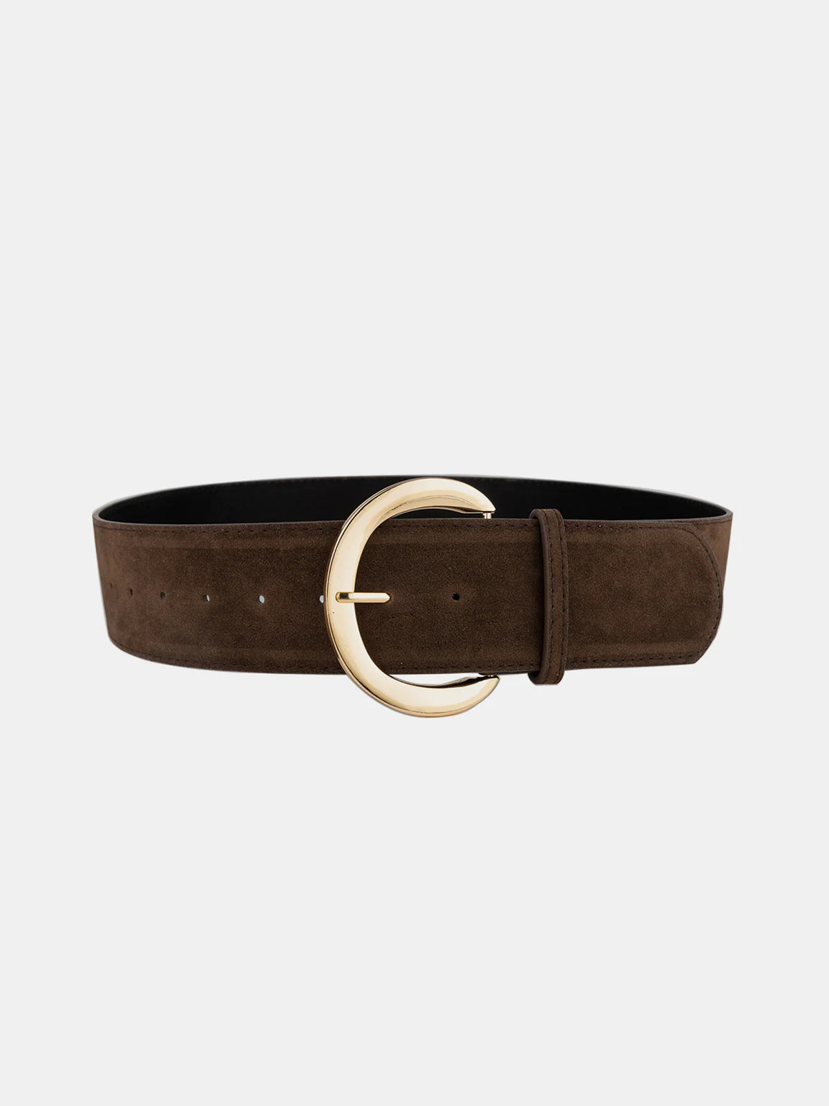Gold Crescent Buckle Wide Suede Belt