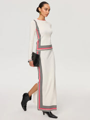 Striped Wool-Blend Slit Maxi Skirt