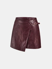 Crocodile Embossed PU Leather Mini Skirt