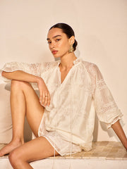 Embroidery Detail Long Sleeve Shorts Set