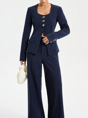 Metal Button Square Neck Blazer