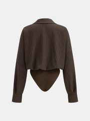 Striped Long-Sleeve Collared Bodysuit