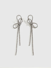 Rhinestone Bow Tassel Earrings