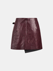 Crocodile Embossed PU Leather Mini Skirt
