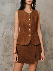 Suede Effect Metal Button Vest
