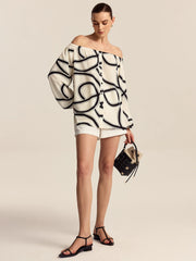 Patterned Off-Shoulder Blouse