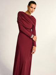 Draped Long Sleeve Maxi Dress