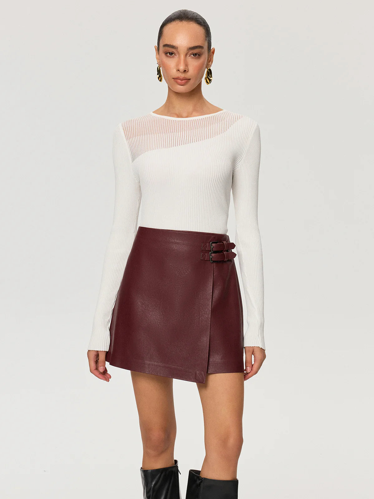 Sheer Panel Ribbed Knit Top