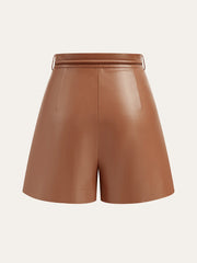 Pleated Fuax Leather Shorts