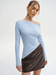Wool-Blend Asymmetric Hem Knit Top