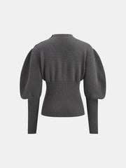 Leg-Of-Mutton Sleeve Button Detail Sweater