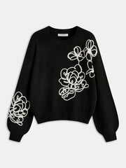 Floral Embroidery Wool-Blend Sweater