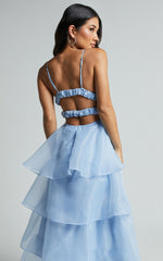 Cindy Midi Dress - Layered Skirt Dress in Pale Blue