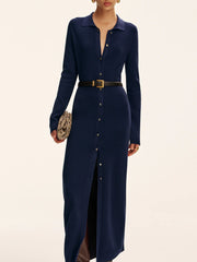 Long Sleeve Button Knit Maxi Dress without Belt