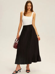 Pleated Elastic Waist Maxi Skirt