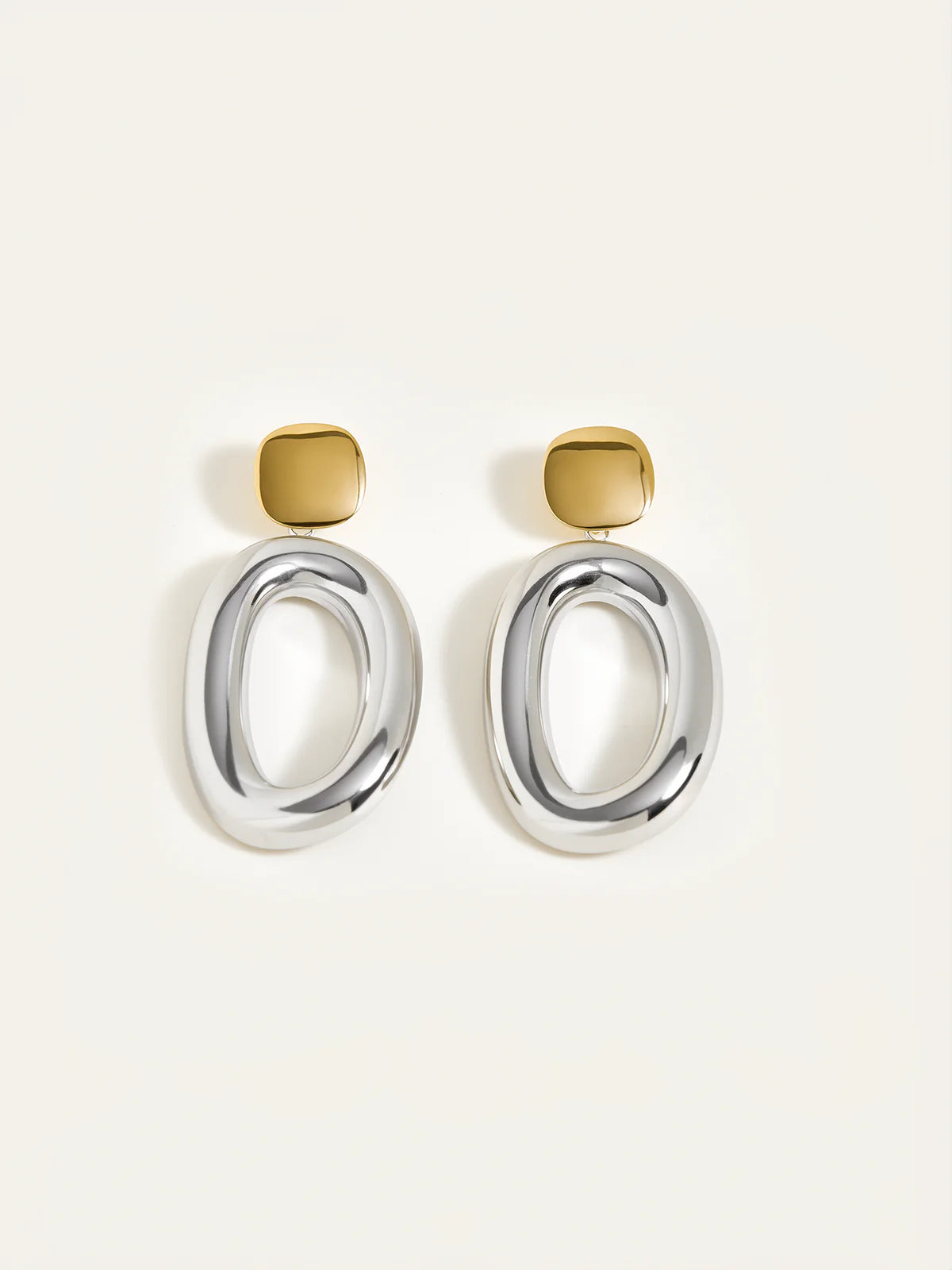 Two-Tone Smooth Oval Drop Earrings