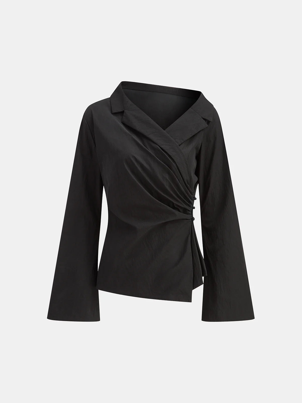 Flared Sleeve Asymmetric Wrap Shirt