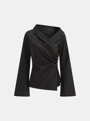 Flared Sleeve Asymmetric Wrap Shirt