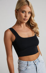 Emlei Top - Square Neck Cropped Knit Top in Black